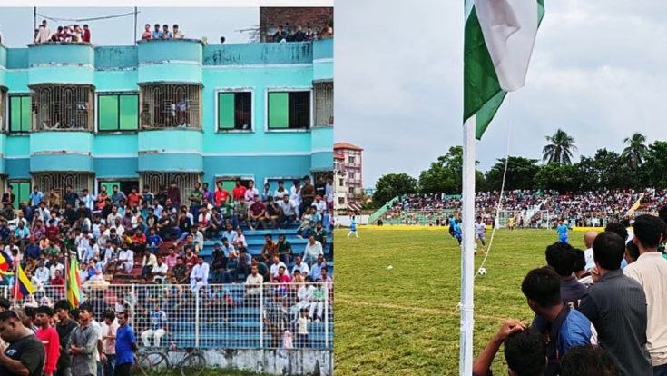 গ্যালারিতে জায়গা নেই, ছাদ-চিলেকোঠায় দাঁড়িয়ে ফুটবল দেখলেন দর্শকেরা